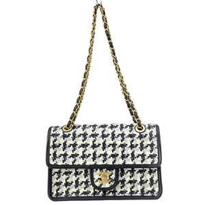 Chanel Shoulder Bag Black Silver White Lambskin Tweeds